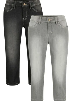 Mujer bonprix bonprix Vaqueros capri elásticos, cómodos, 2 unidades