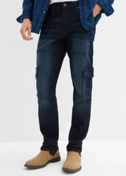 bonprix bonprix Vaqueros>Vaqueros cargo elásticos, slim fit, straight azul oscuro denim usado
