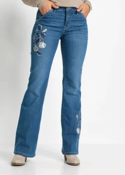 bonprix bonprix Vaqueros>Vaqueros con bordados de flores azul piedra con flores