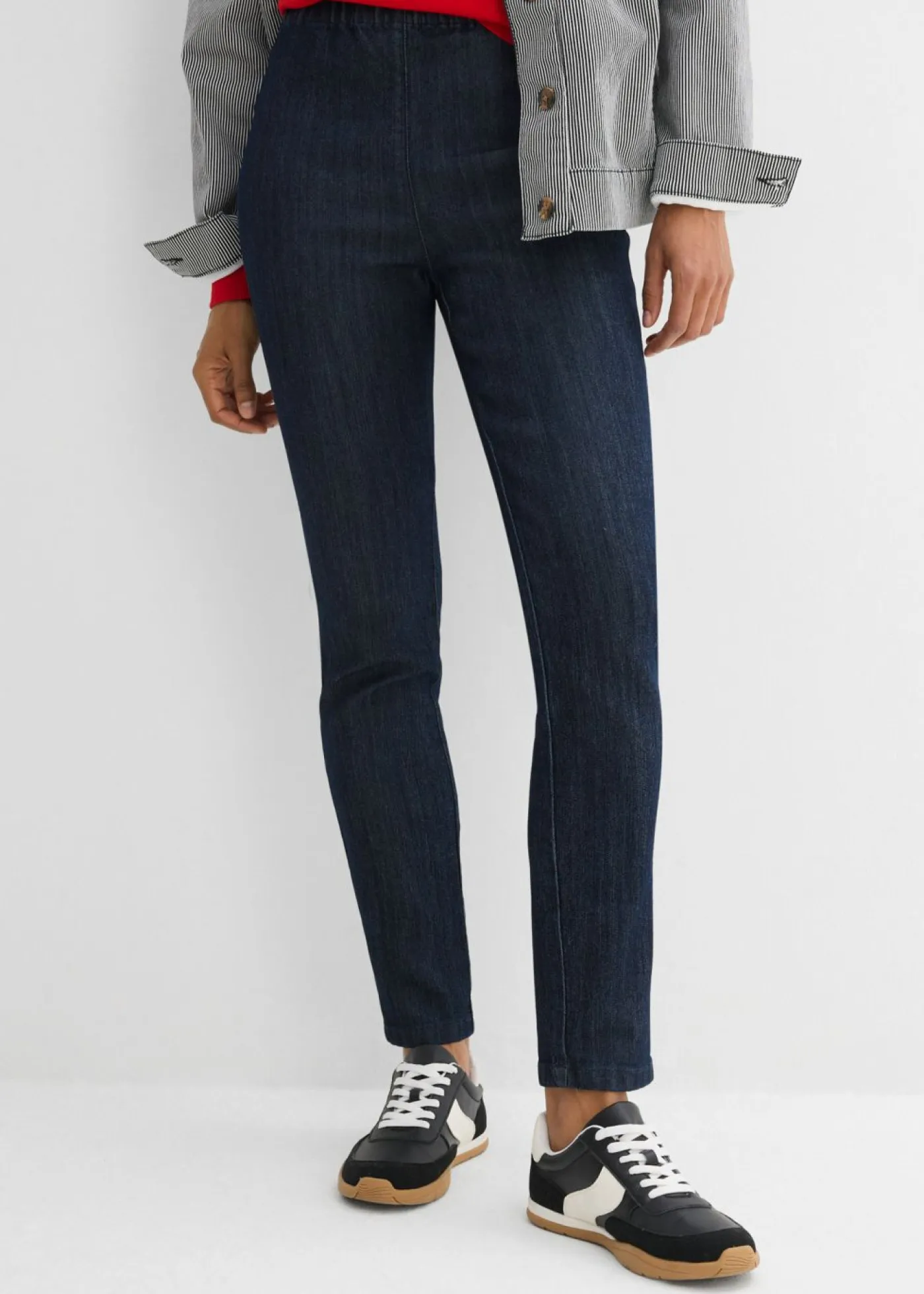 bonprix bonprix Tallas Pequeñas|Vaqueros>Vaqueros con corte slim, talle alto y largo cropped Azul oscuro denim