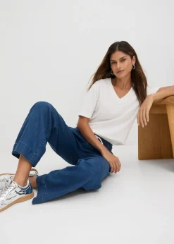 Mujer bonprix bonprix Vaqueros con pernera ancha, mid waist, elásticos