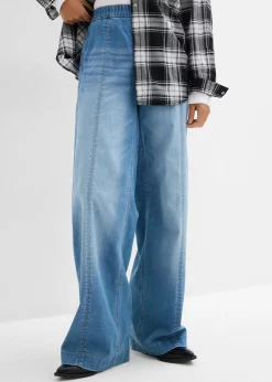 bonprix bonprix Vaqueros|Tallas Pequeñas>Vaqueros con pernera ancha, talle alto y cinturilla cómoda azul medio denim usado