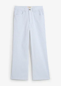 bonprix bonprix Vaqueros>Vaqueros con perneras anchas, talle alto y largo cropped blanco con rayas