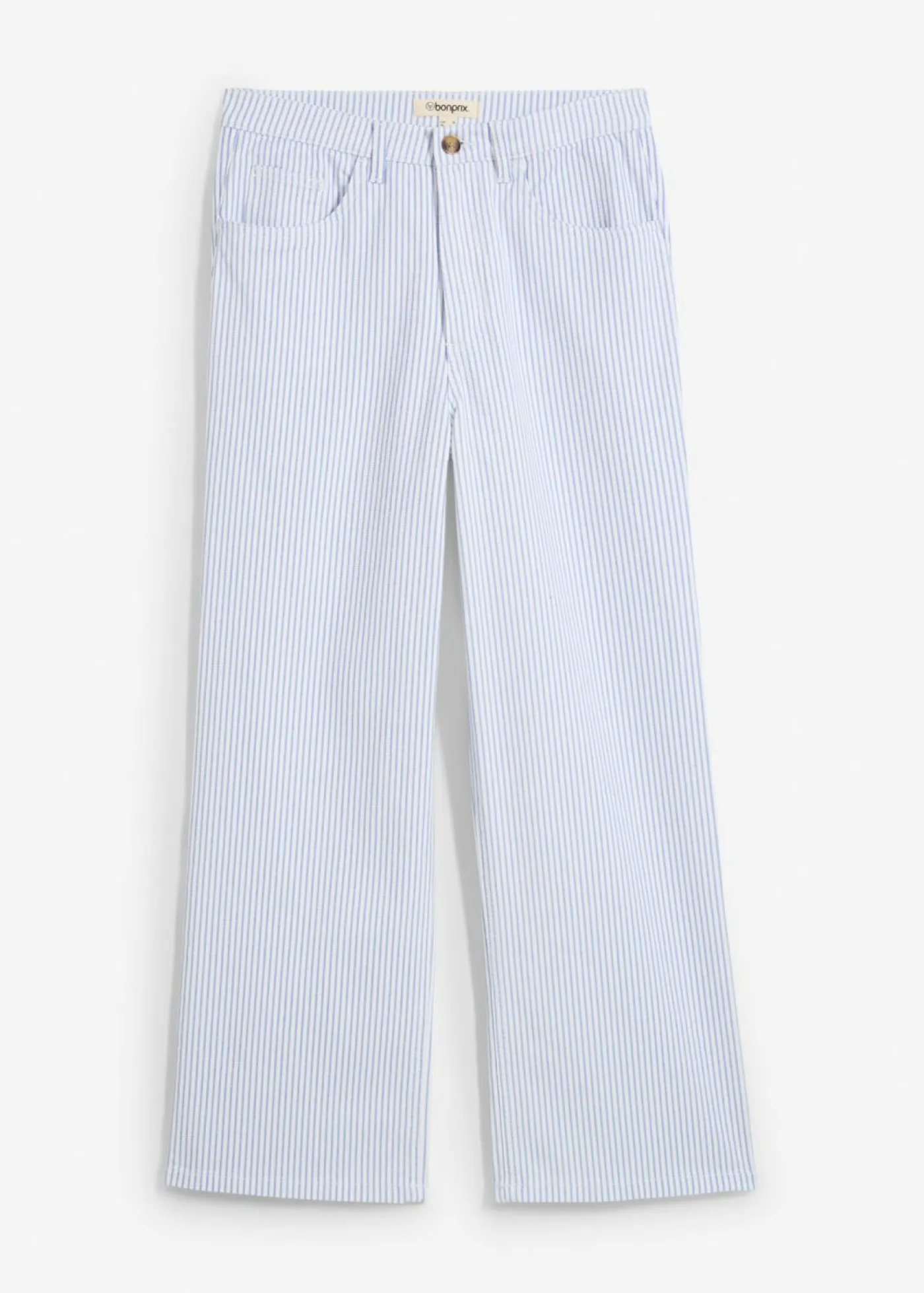 bonprix bonprix Vaqueros>Vaqueros con perneras anchas, talle alto y largo cropped blanco con rayas