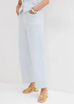 bonprix bonprix Vaqueros>Vaqueros con perneras anchas, talle alto y largo cropped blanco con rayas