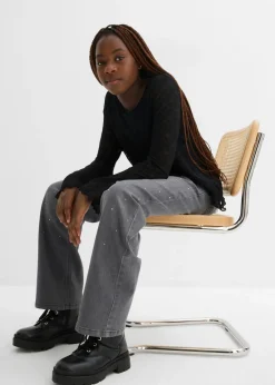 Niños bonprix bonprix Vaqueros con perneras anchas, piedras brillantes y talle medio