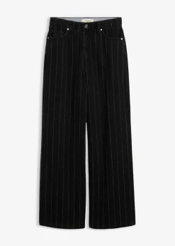 bonprix bonprix Vaqueros>Vaqueros con perneras anchas, talle alto y efectos desgastados negro denim usado