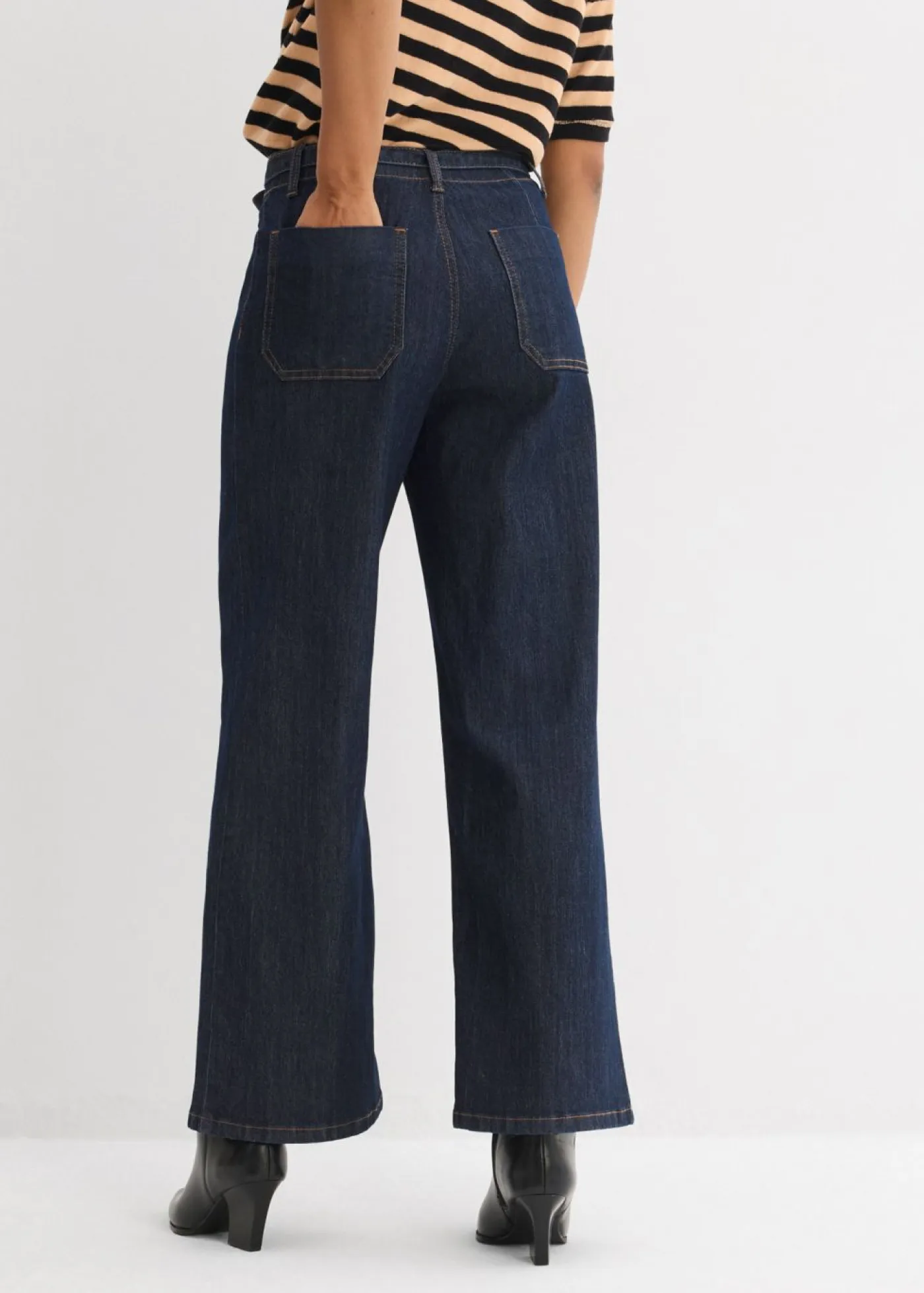 bonprix bonprix Tallas Pequeñas|Vaqueros>Vaqueros con perneras anchas, talle alto y largo cropped Azul oscuro denim