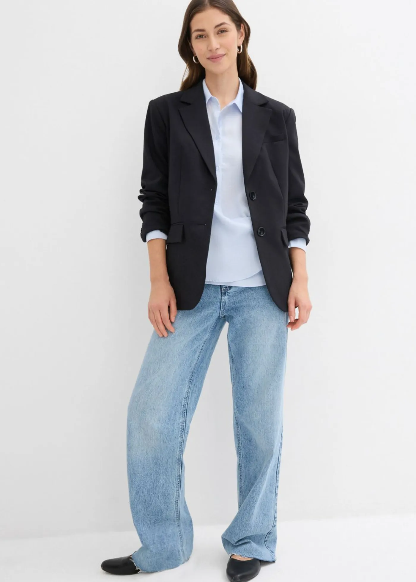 Mujer bonprix bonprix Vaqueros con pierna ancha, talle alto y largo completo