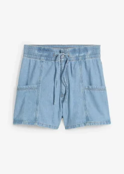 bonprix bonprix Shorts|Vaqueros>Vaqueros cortos con talle alto y cinturilla cómoda azul hielo denim usado