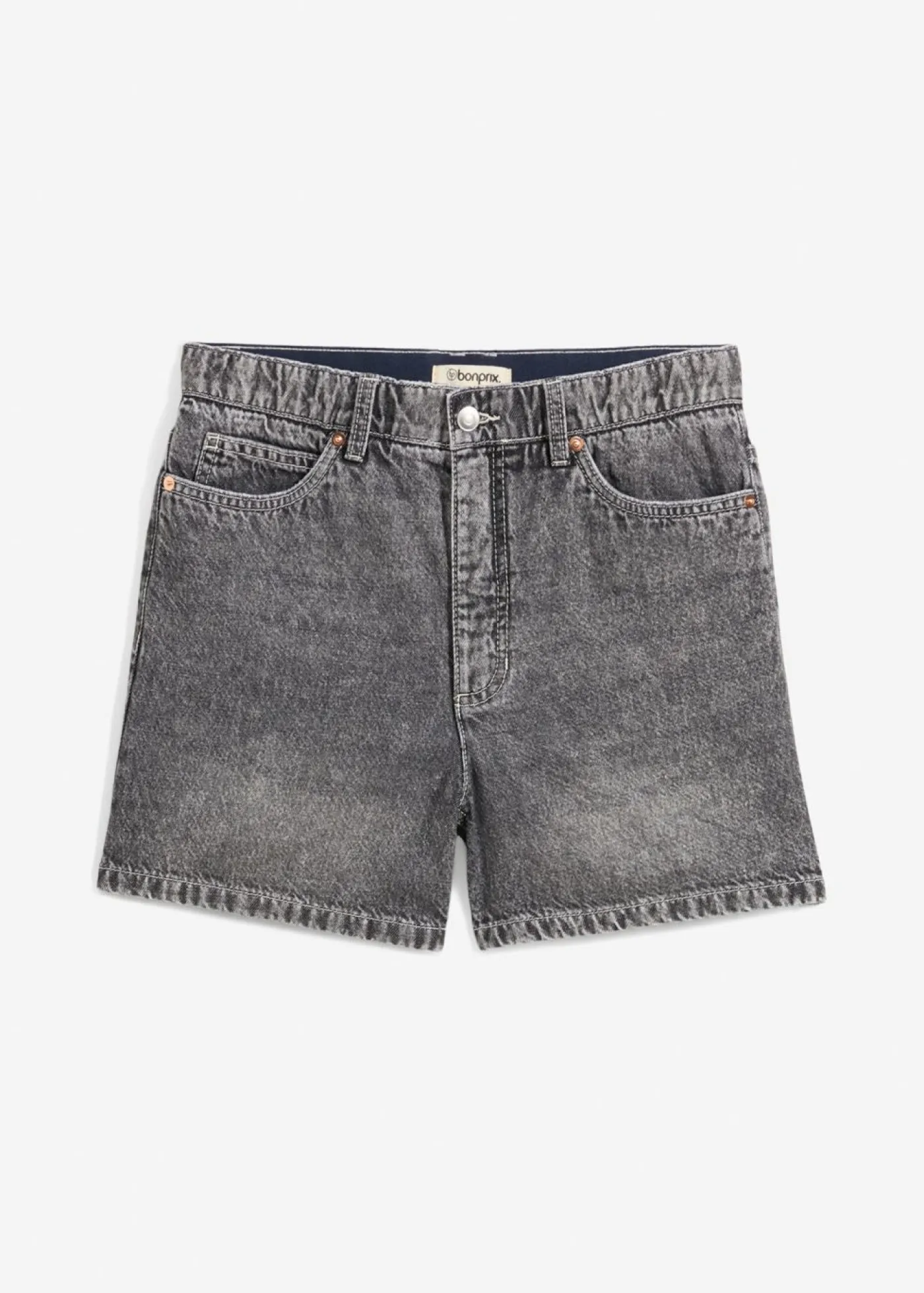 bonprix bonprix Shorts|Vaqueros>Vaqueros cortos poco elásticos con talle alto negro denim usado