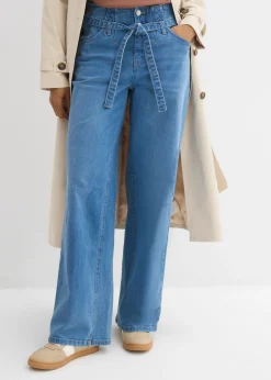 bonprix bonprix Vaqueros>Vaqueros de algodón orgánico con perneras recta y talle alto azul claro denim usado