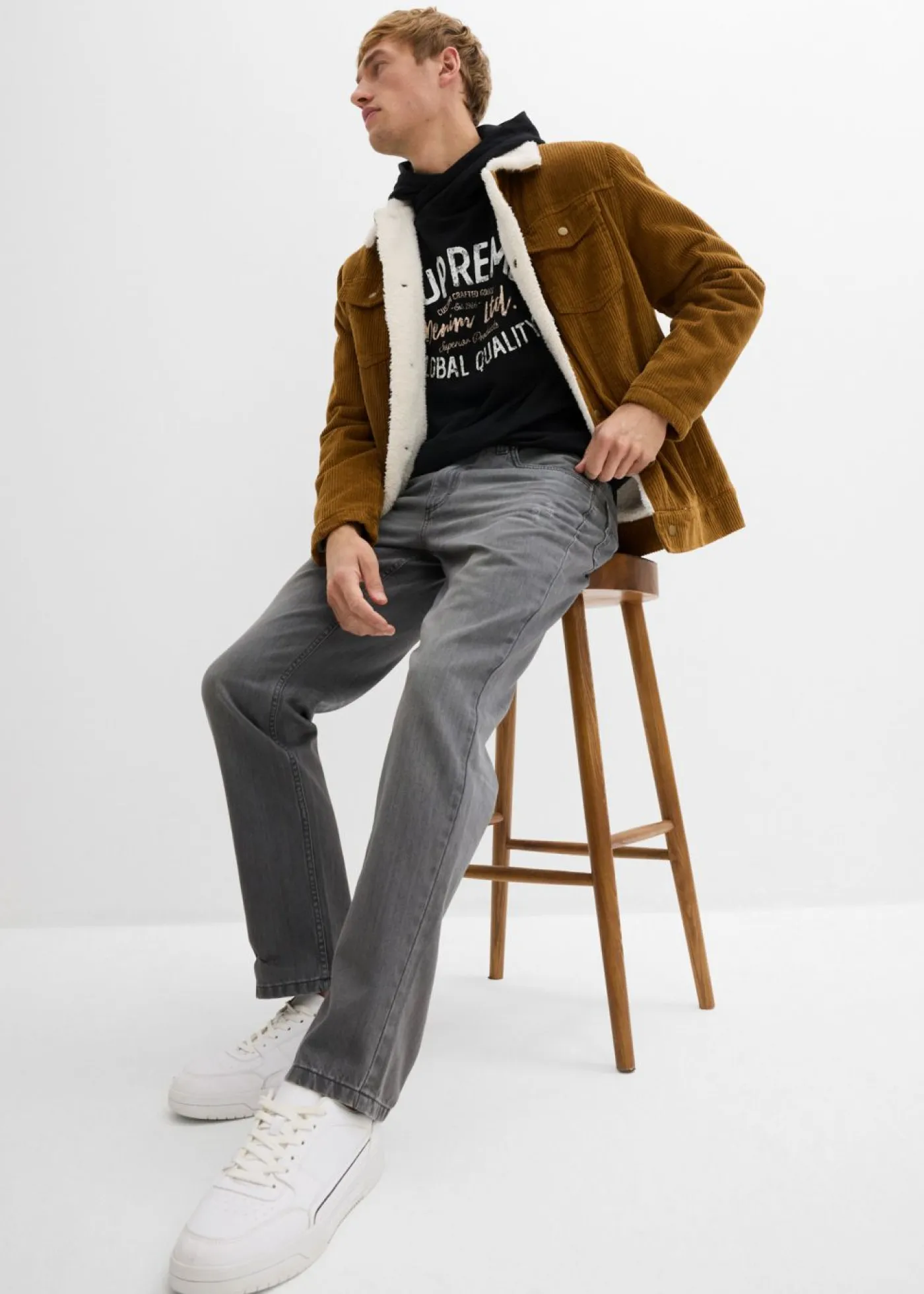 bonprix bonprix Vaqueros>Vaqueros de algodón puro con corte regular, cinturilla cómoda y diseño recto denim gris