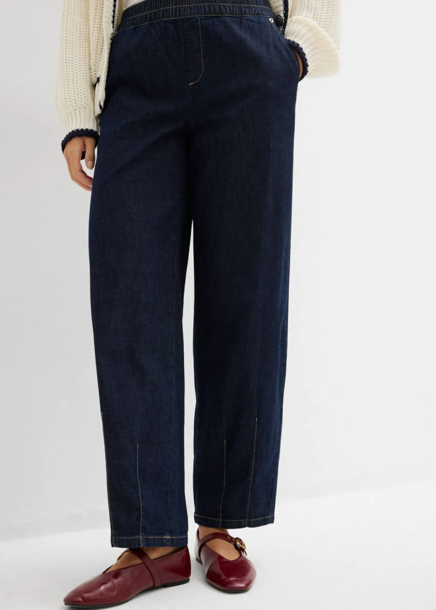 bonprix bonprix Vaqueros>Vaqueros de corte barrel con talle medio y cintura cómoda Azul oscuro denim