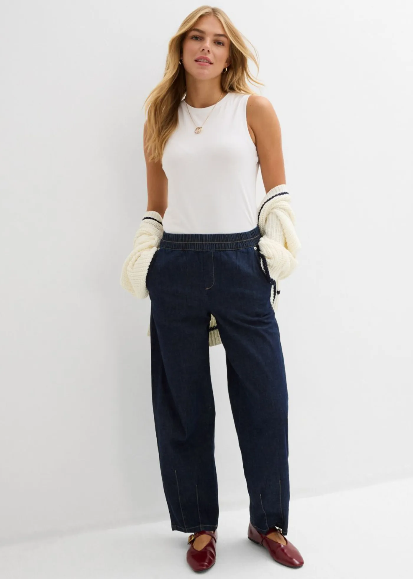 bonprix bonprix Vaqueros>Vaqueros de corte barrel con talle medio y cintura cómoda Azul oscuro denim