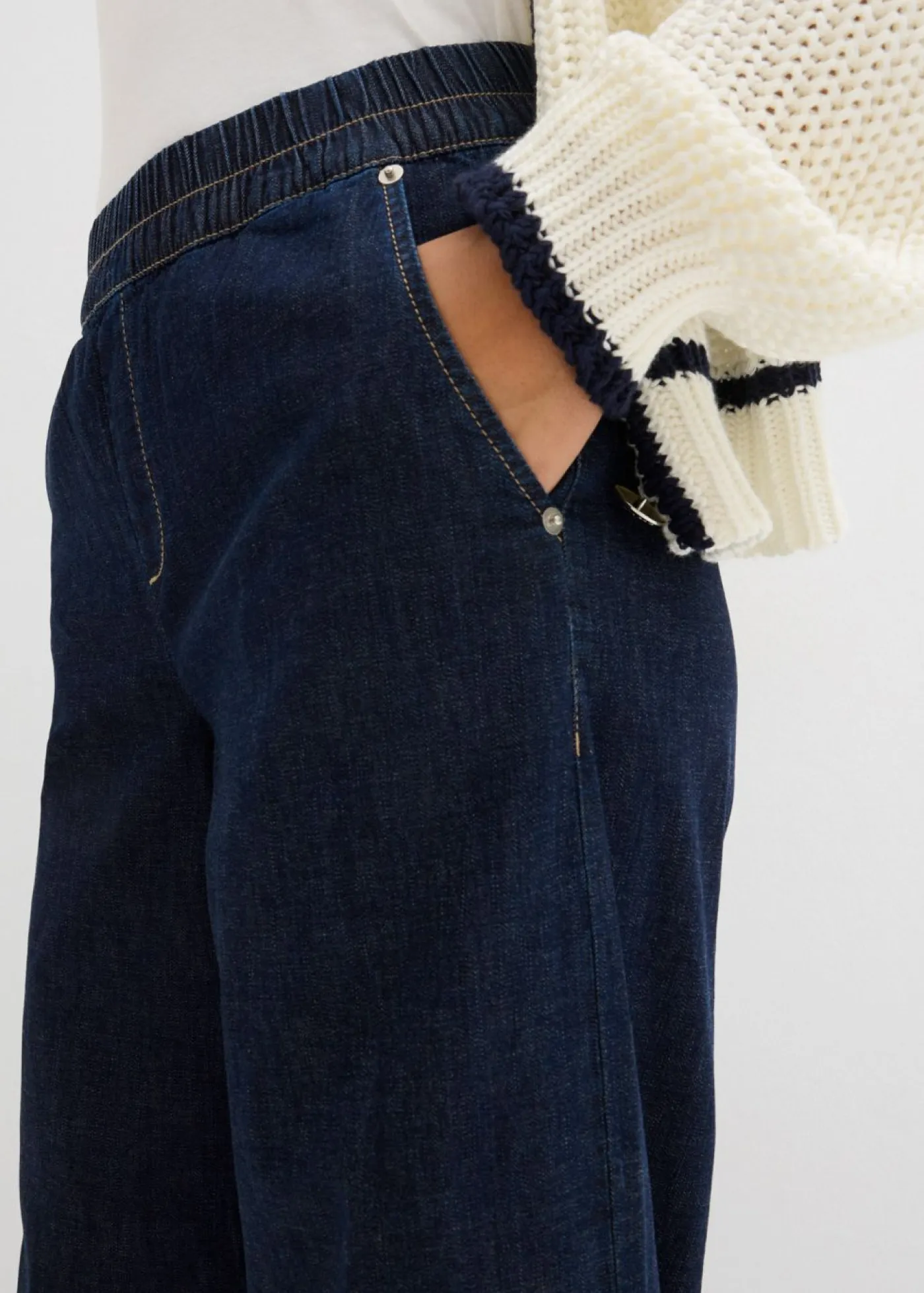 bonprix bonprix Vaqueros>Vaqueros de corte barrel con talle medio y cintura cómoda Azul oscuro denim