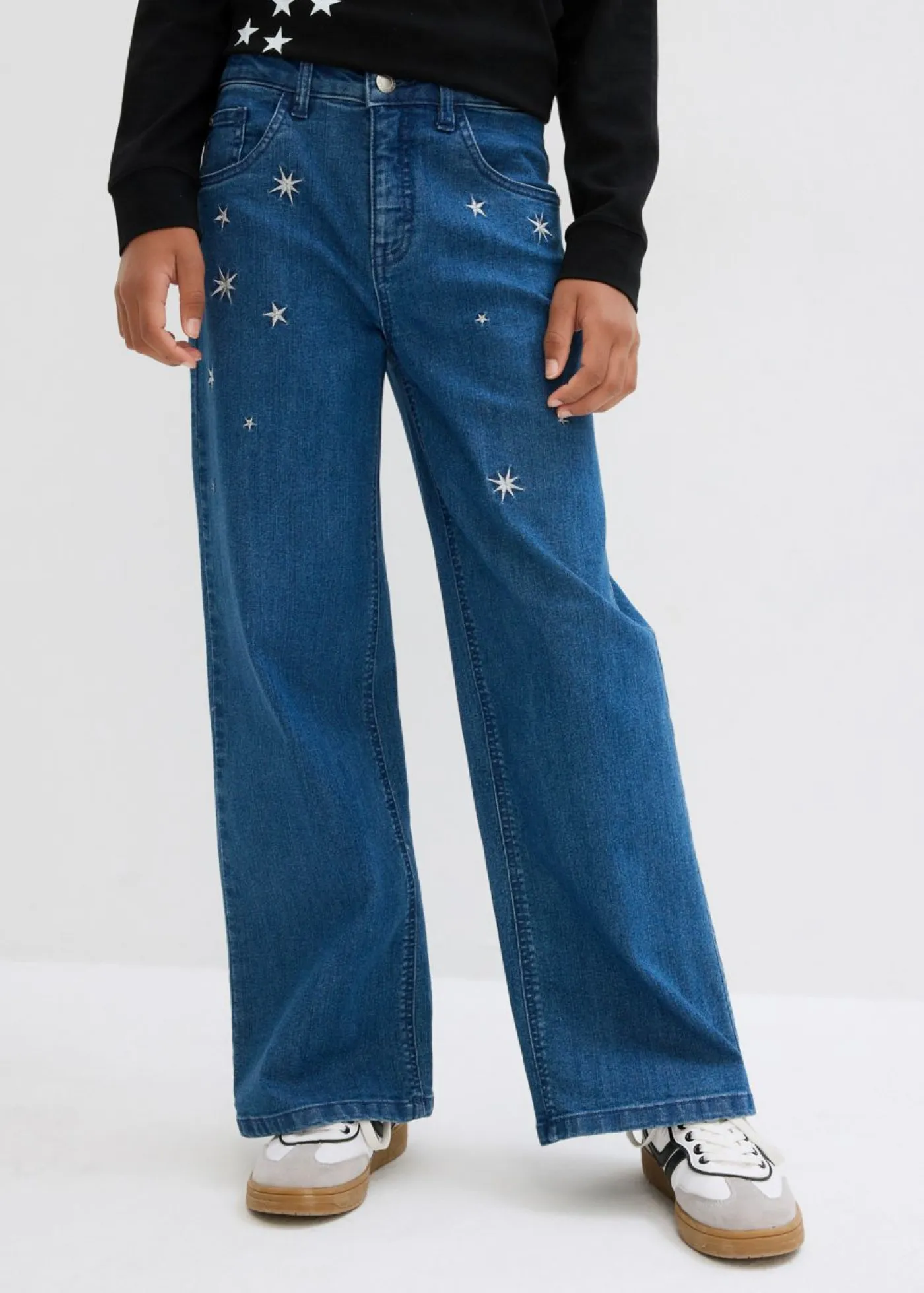 bonprix bonprix Ropa 9 A 16 Años·Jeans>Vaqueros de niña con bordado, wide leg Denim