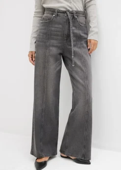 bonprix bonprix Vaqueros>Vaqueros de pernera ancha, high waist Denim gris usado