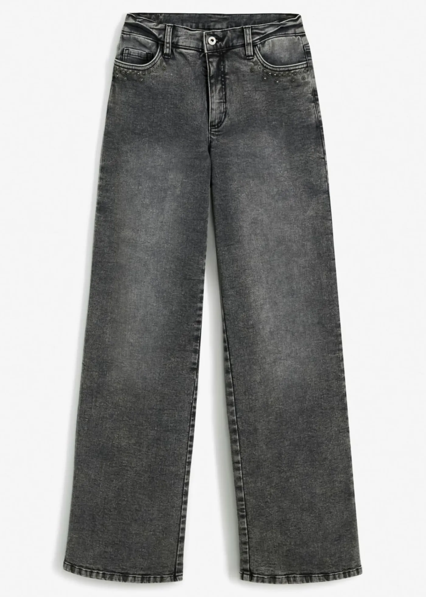 Mujer bonprix bonprix Vaqueros de pernera ancha, high waist, con tachuelas