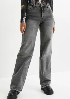 Mujer bonprix bonprix Vaqueros de pernera ancha, high waist, con tachuelas