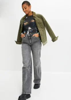 Mujer bonprix bonprix Vaqueros de pernera ancha, high waist, con tachuelas