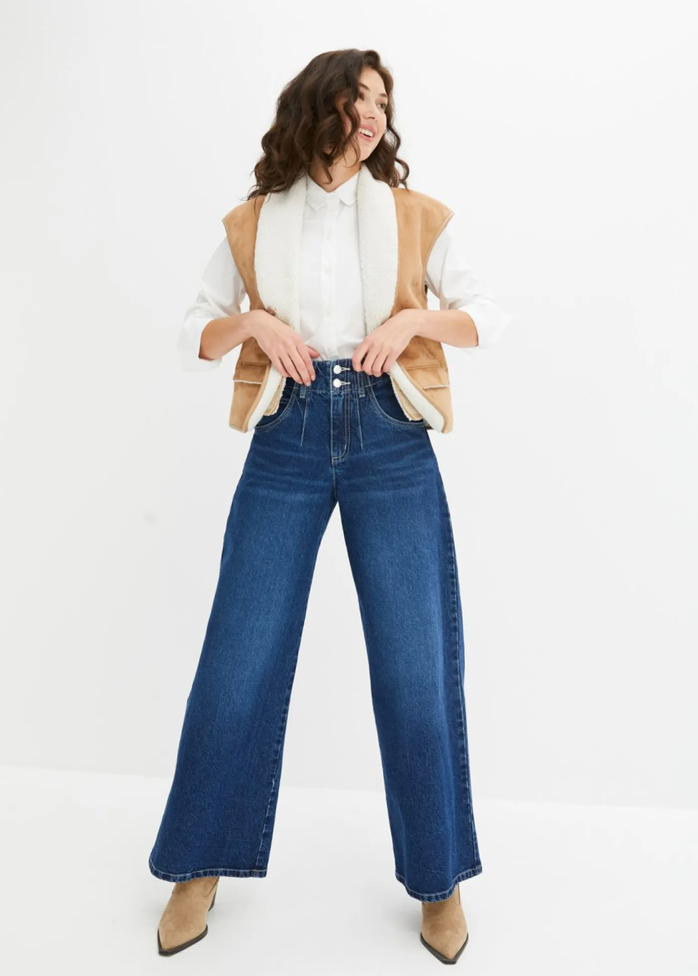 Mujer bonprix bonprix Vaqueros de pernera ancha con talle alto