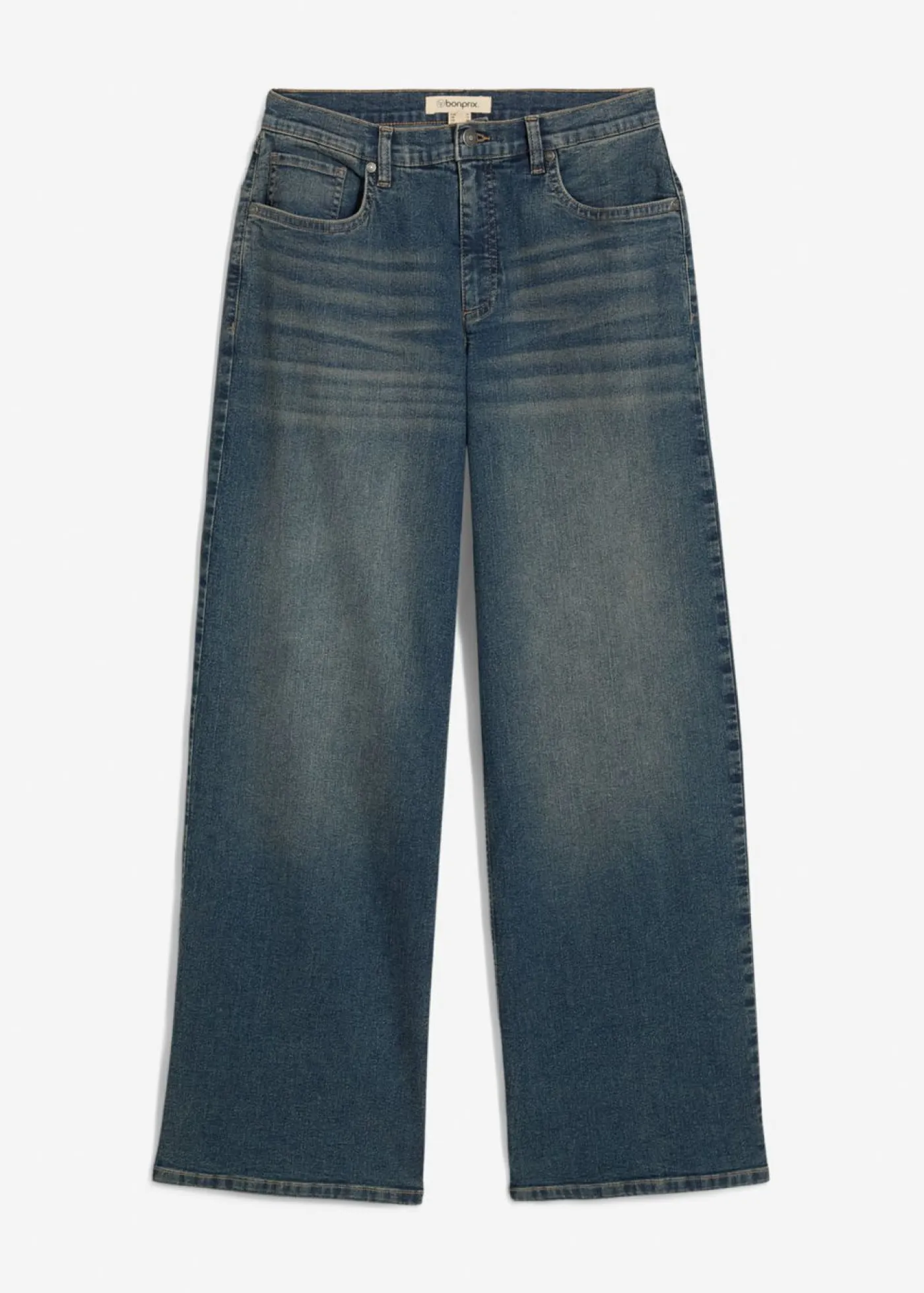 bonprix bonprix Vaqueros|Tallas Pequeñas>Vaqueros de pernera ancha, high waist Denim desgastado