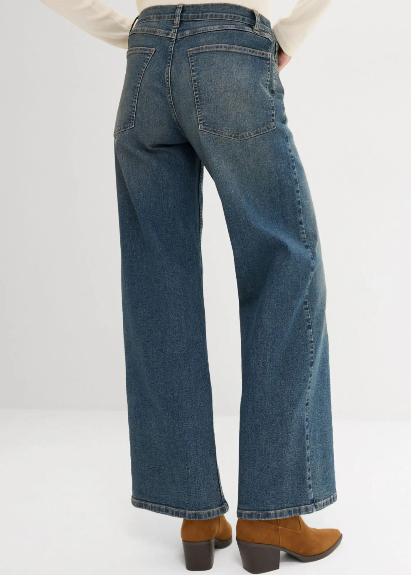 bonprix bonprix Vaqueros|Tallas Pequeñas>Vaqueros de pernera ancha, high waist Denim desgastado