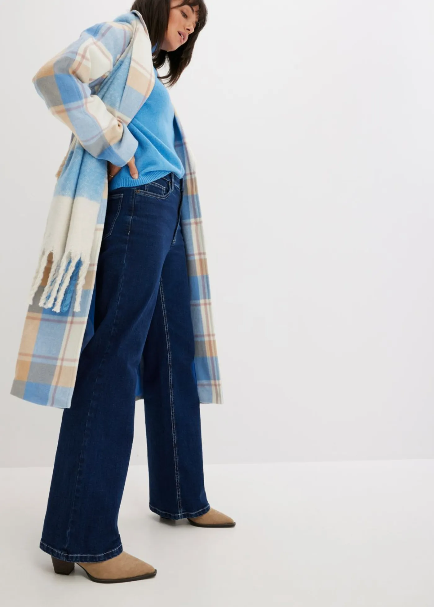 bonprix bonprix Vaqueros|Tallas Pequeñas>Vaqueros de pernera ancha, high waist, de algodón orgánico denim intenso