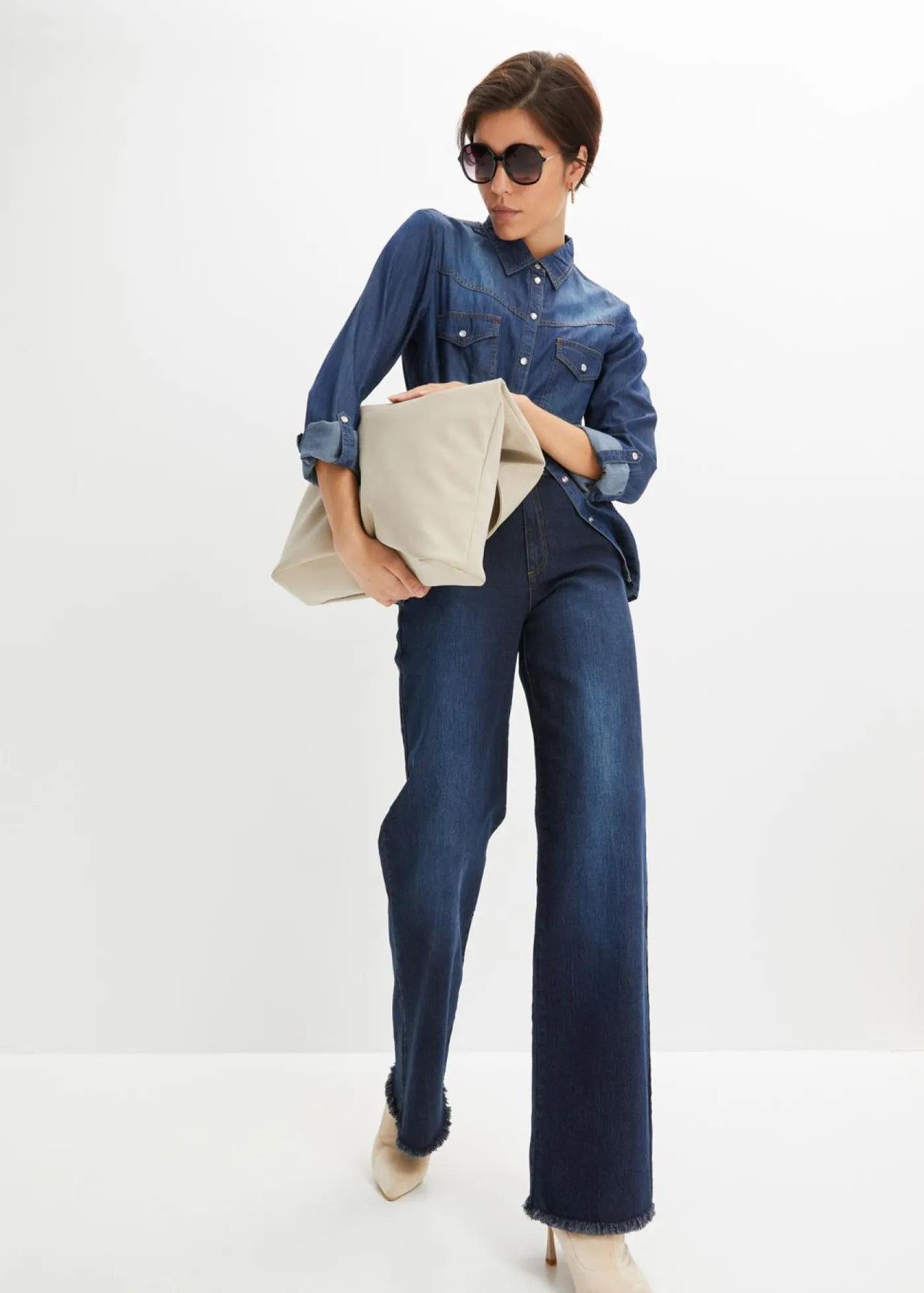 bonprix bonprix Vaqueros>Vaqueros de pernera ancha, high waist denim intenso