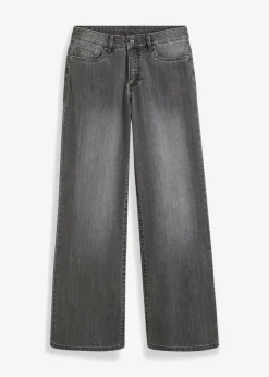 bonprix bonprix Vaqueros>Vaqueros de pernera ancha, mid waist, elástico denim gris