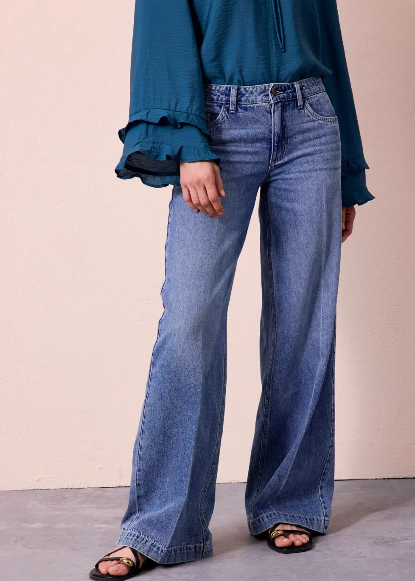 Mujer bonprix bonprix Vaqueros de pernera ancha, mid waist, largo completo y low stretch