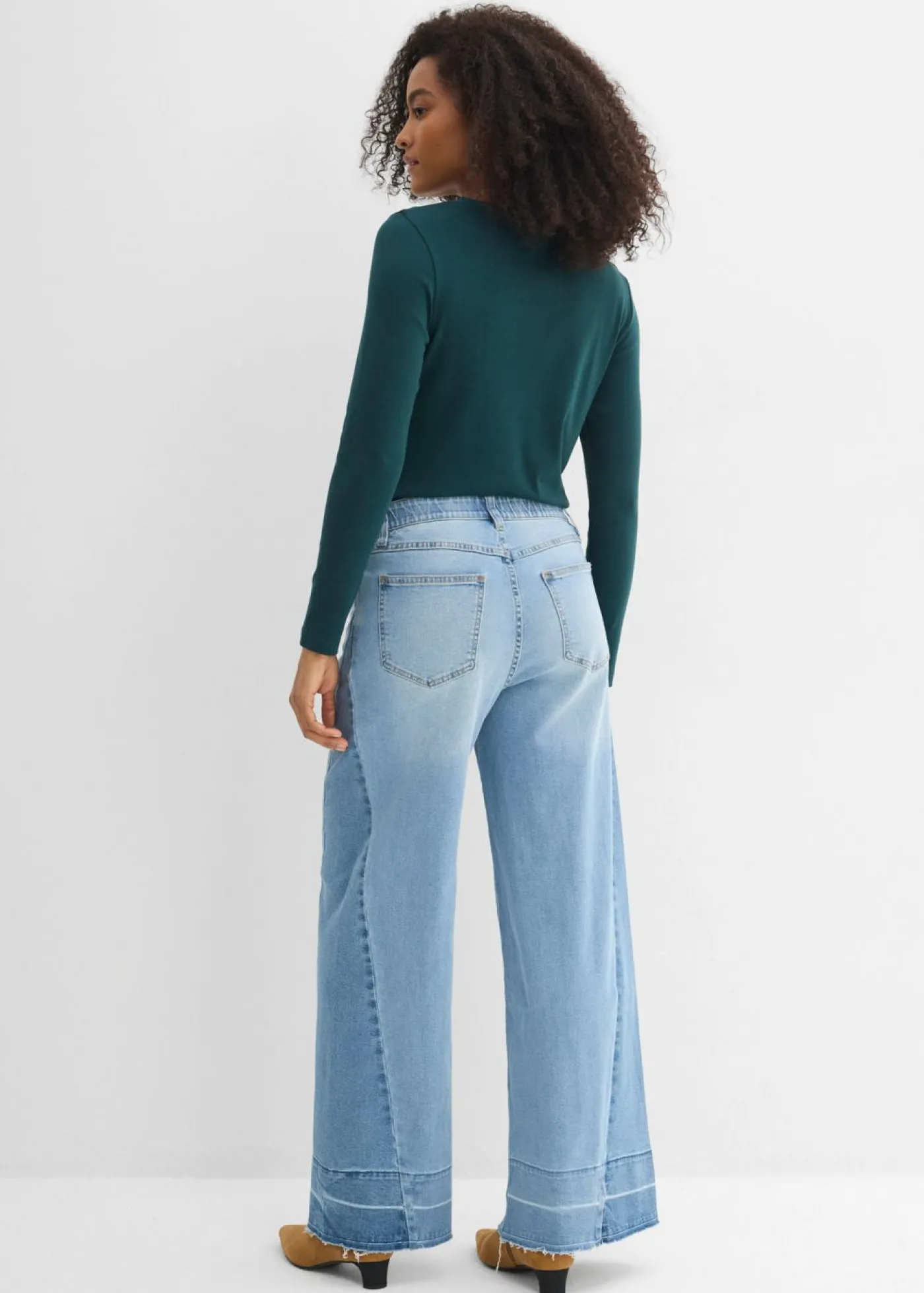 bonprix bonprix Tallas Pequeñas|Novedades>Vaqueros de pernera ancha, mid waist azul hielo denim usado
