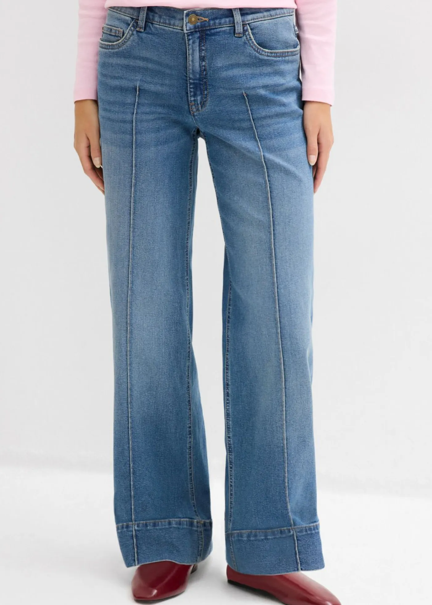 bonprix bonprix Tallas Pequeñas|Vaqueros>Vaqueros de pernera ancha, mid waist, largo completo azul medio denim