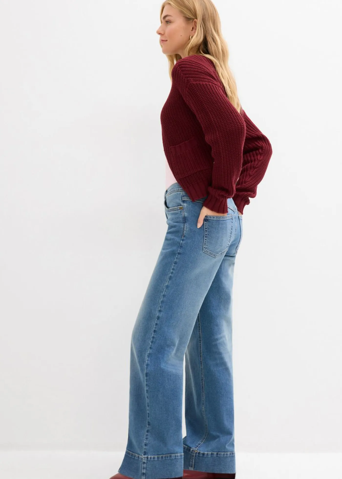 bonprix bonprix Tallas Pequeñas|Vaqueros>Vaqueros de pernera ancha, mid waist, largo completo azul medio denim