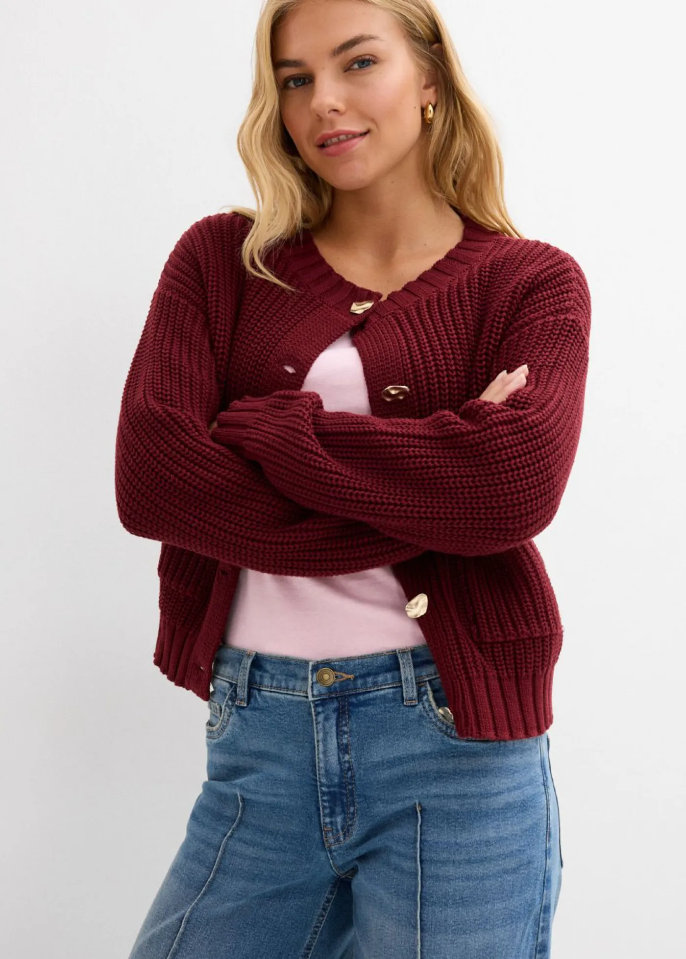 bonprix bonprix Tallas Pequeñas|Vaqueros>Vaqueros de pernera ancha, mid waist, largo completo azul medio denim