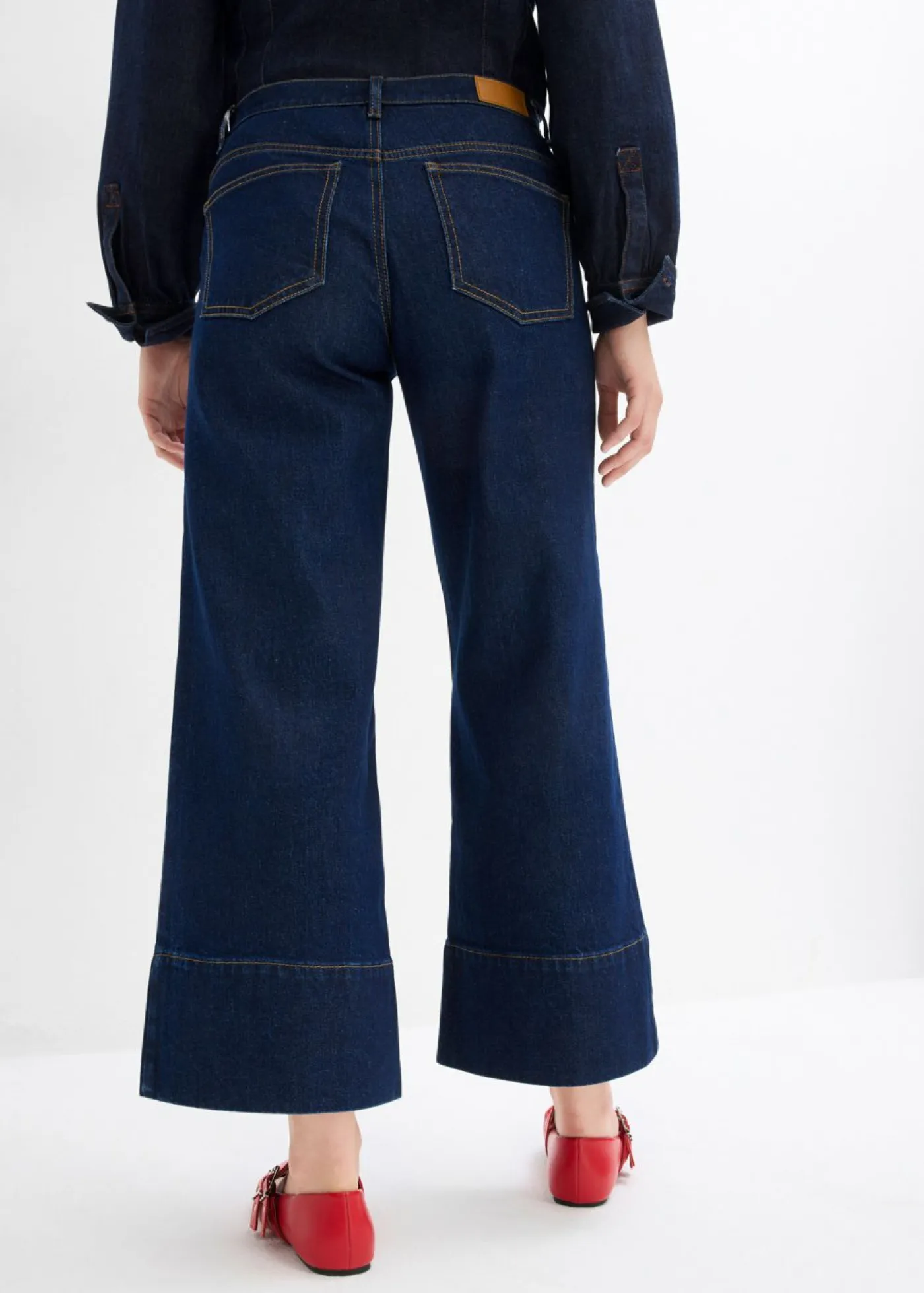 Mujer bonprix bonprix Vaqueros de pierna ancha, tiro medio y largo acortado