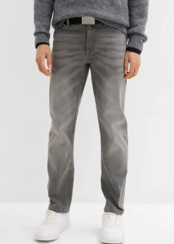 Hombre bonprix bonprix Vaqueros elásticos con corte regular, cinturón y diseño recto