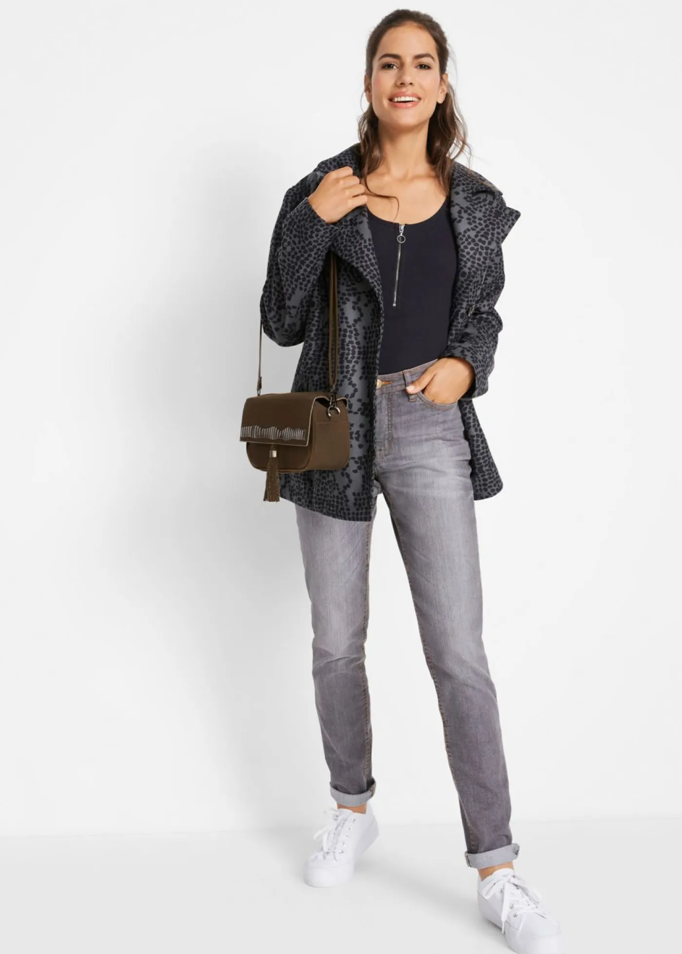 bonprix bonprix Vaqueros>Vaqueros elásticos con corte mom y talle medio Denim gris usado