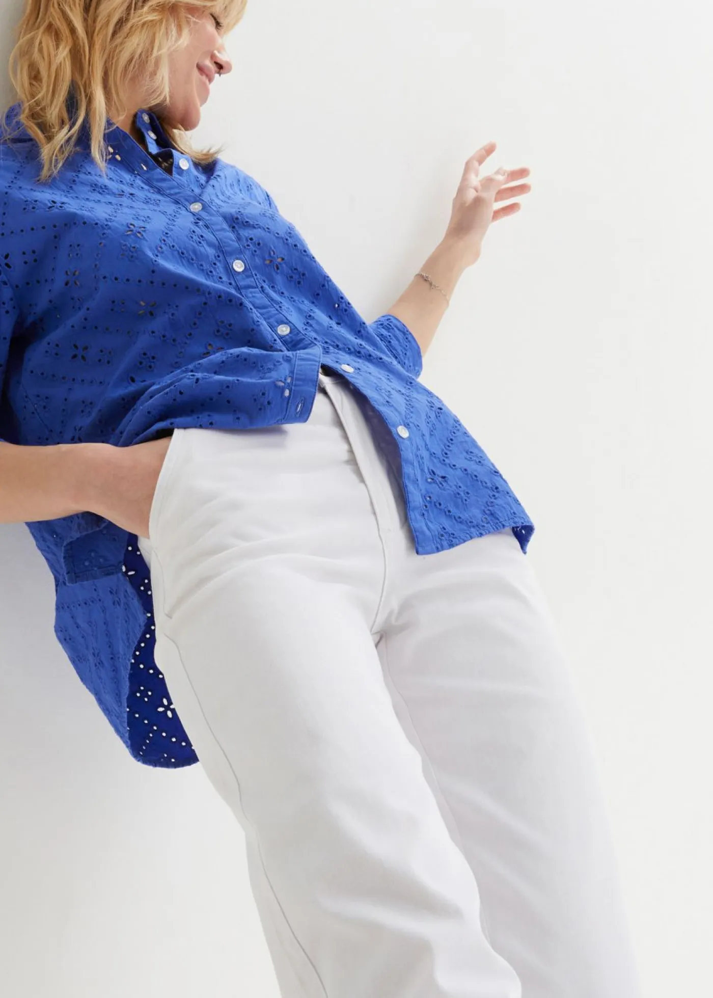 bonprix bonprix Vaqueros>Vaqueros elásticos de corte ancho Blanco sarga