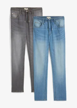 bonprix bonprix Vaqueros>Vaqueros elásticos ligeros con corte regular, cinturilla elástica y forma recta (2 unidades) azul medio denim+denim gris