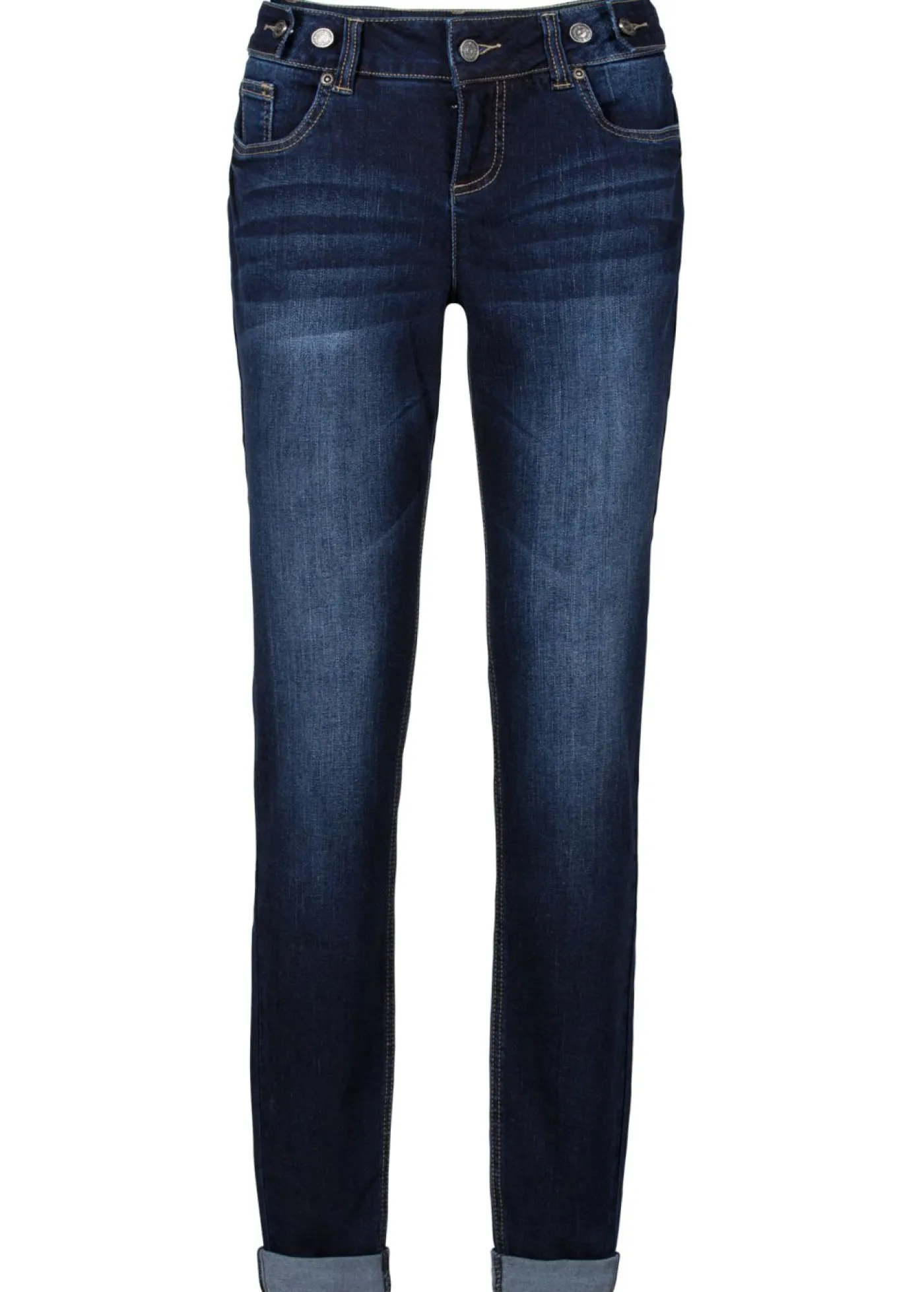 bonprix bonprix Vaqueros>Vaqueros elásticos tipo boyfriend con cintura media Azul marino desgastado