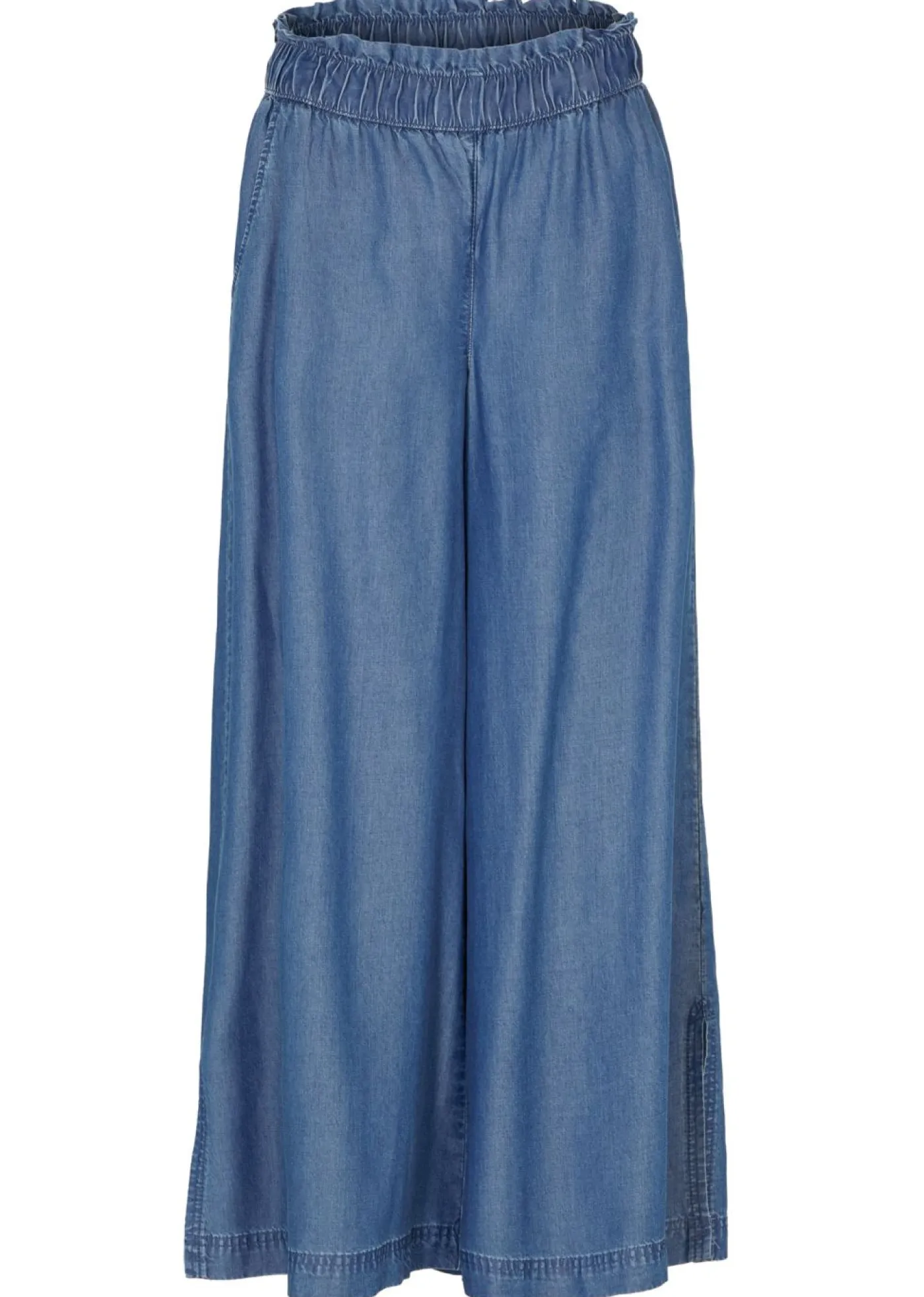 bonprix bonprix Pantalones>Vaqueros fluidos tipo palazzo con abertura lateral y largo capri Azul piedra