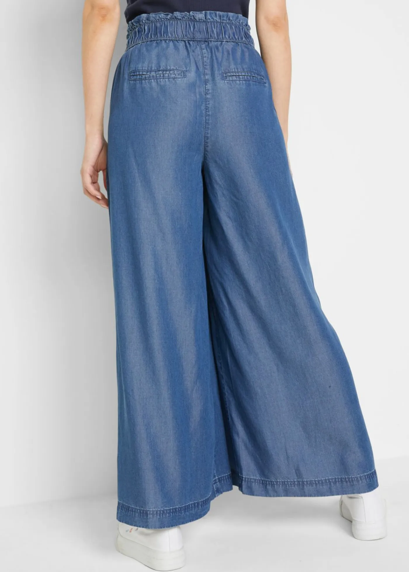 bonprix bonprix Pantalones>Vaqueros fluidos tipo palazzo con abertura lateral y largo capri Azul piedra