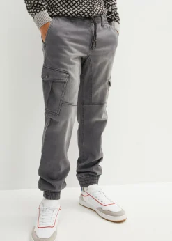 bonprix bonprix Vaqueros|Chándals>Vaqueros informales con corte regular, forma recta y cinturilla elástica denim gris