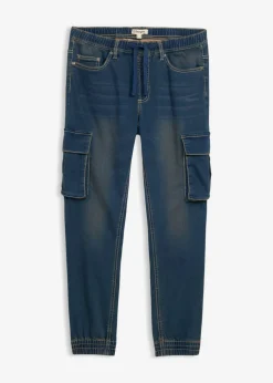 bonprix bonprix Vaqueros>Vaqueros informales tipo cargo con corte slim, cinturilla elástica y diseño recto Denim/marrón castaño