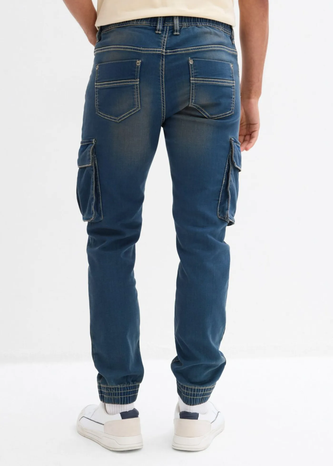 bonprix bonprix Vaqueros>Vaqueros informales tipo cargo con corte slim, cinturilla elástica y diseño recto Denim/marrón castaño