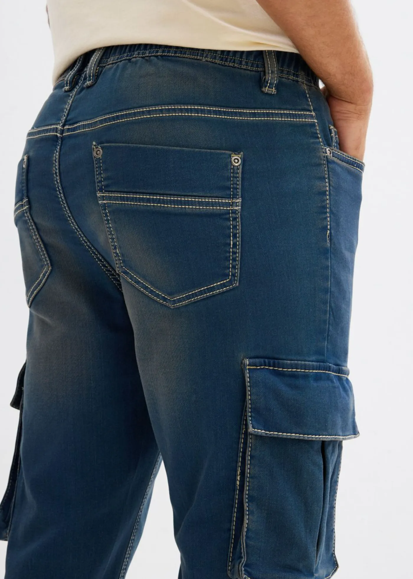 bonprix bonprix Vaqueros>Vaqueros informales tipo cargo con corte slim, cinturilla elástica y diseño recto Denim/marrón castaño
