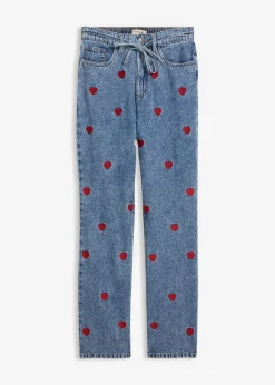 bonprix bonprix Vaqueros>Vaqueros loose, straight, high waist, de algodón azul claro denim-rojo usado