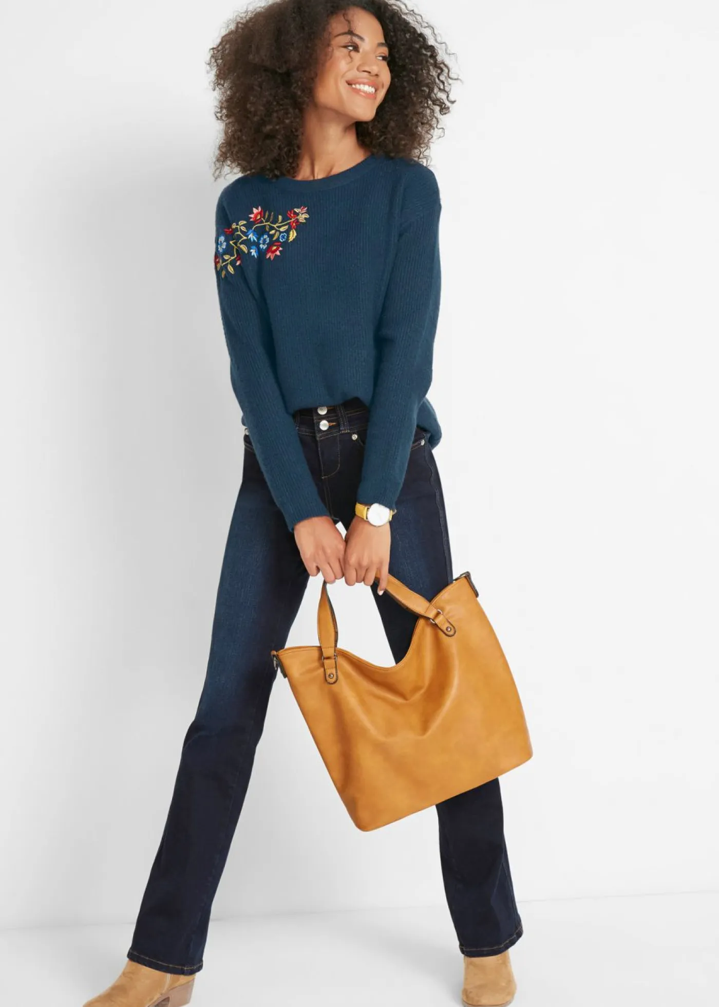 bonprix bonprix Vaqueros>Vaqueros moldeadores con corte bootcut y talle alto Azul marino desgastado